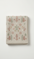 Linen Throw Blanket with Embroidered Wheat