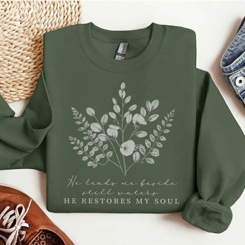 He leads me Beside Still Waters (DTF Gildan Sweatshirt)