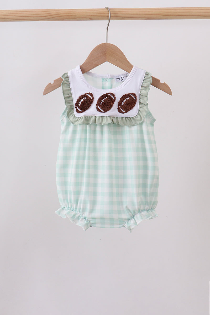 Green football french knot gingham ruffle bubble
