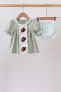 Green football french knot gingham bloomer set