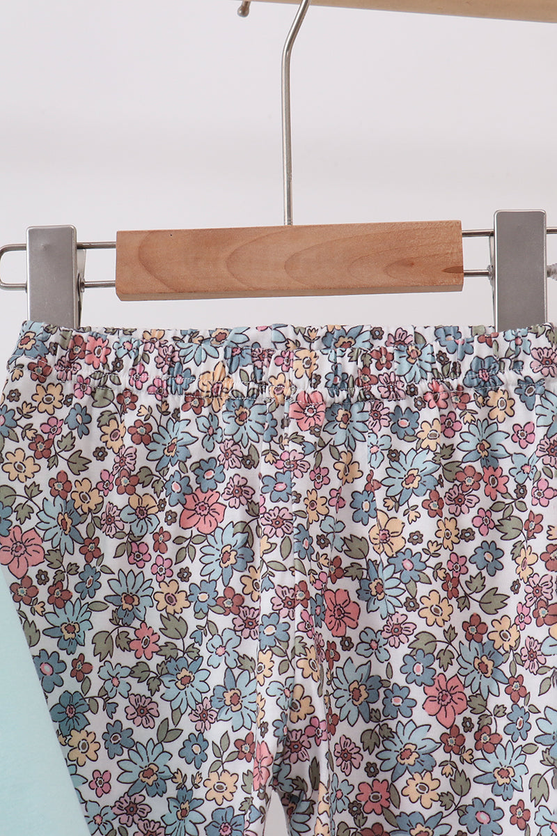 Blue Floral Bow Applique Pants Set