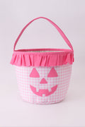 Pink Pumpkin Applique Gingham Ruffle Basket