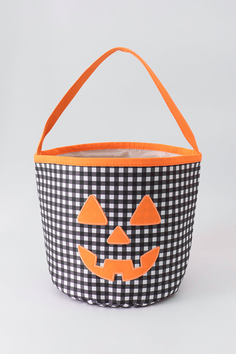 Black Pumpkin Applique Gingham Basket