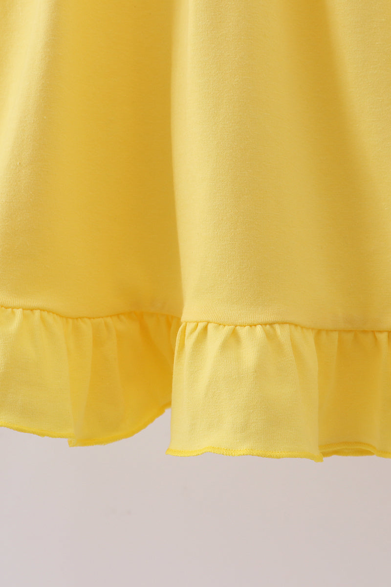 Royal blue&mustard character ruffle dress