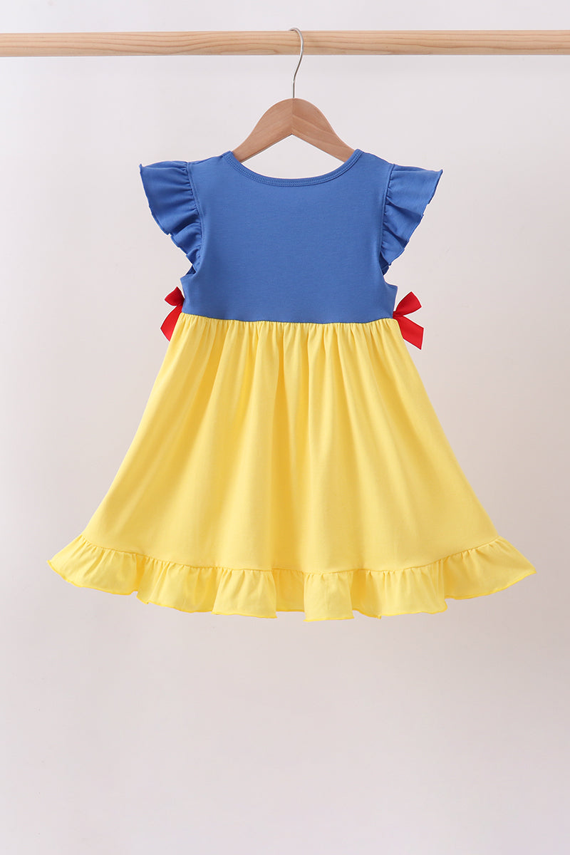 Royal blue&mustard character ruffle dress