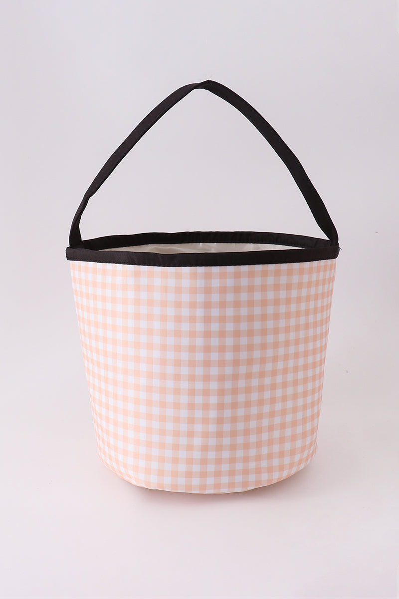 Apricot Pumpkin Applique Gingham Basket