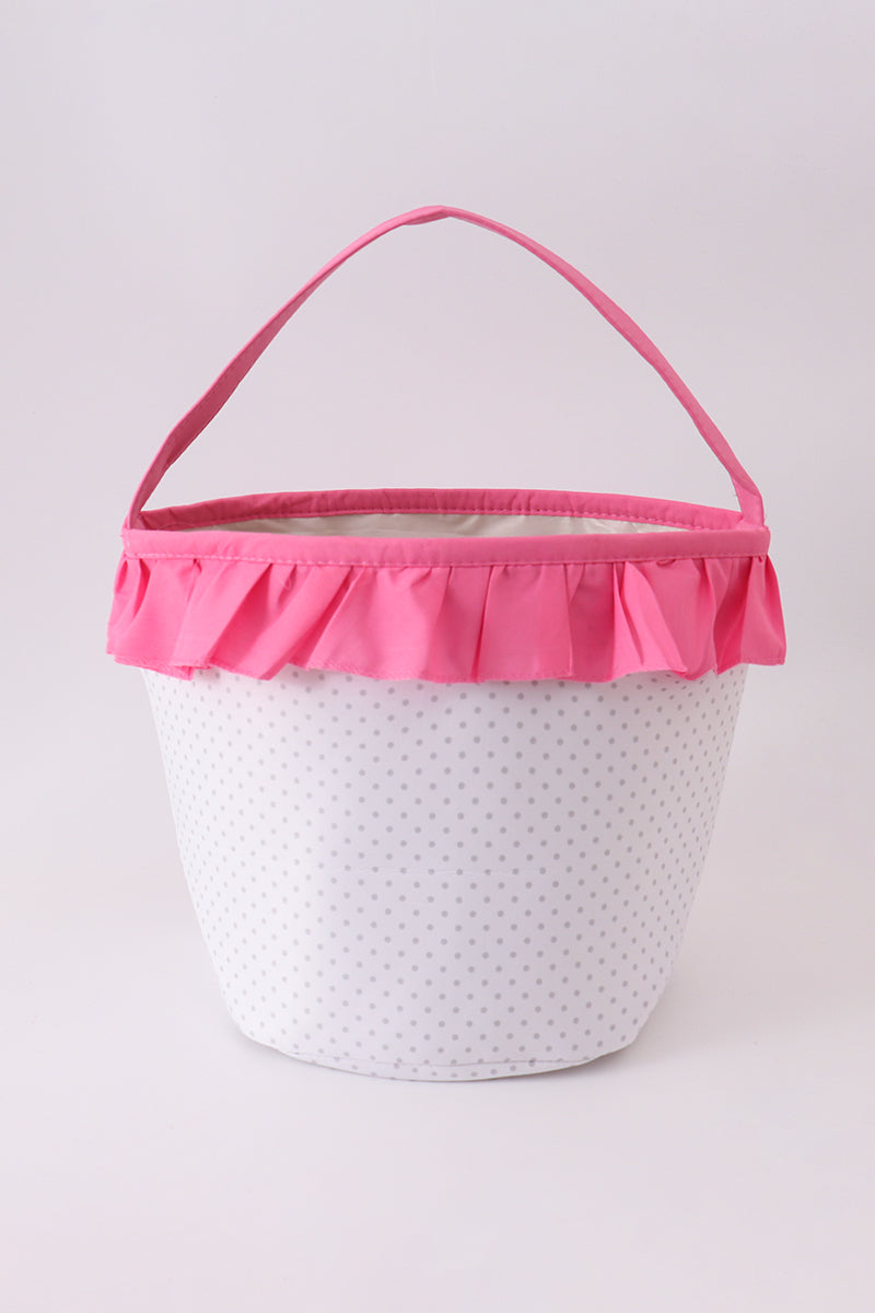 Pink Pumpkin Applique dot Ruffle Basket