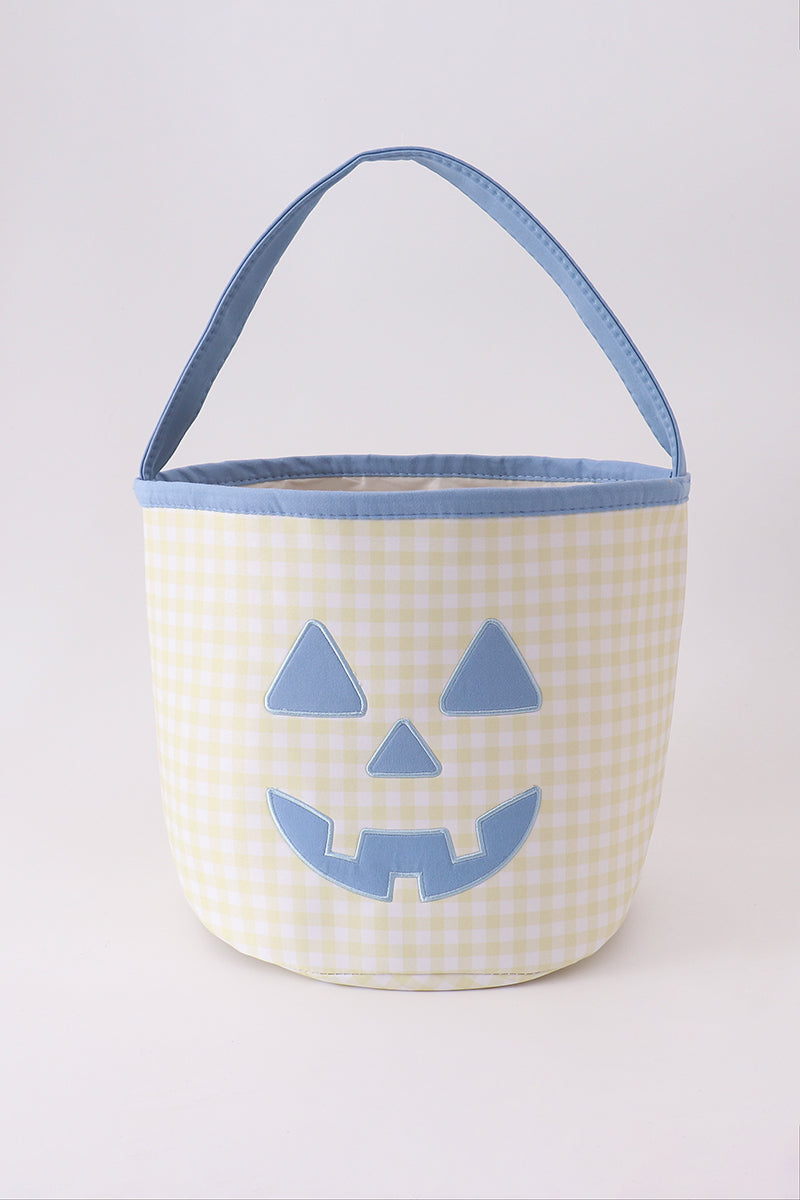 Yellow Pumpkin Applique Gingham Basket