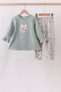 Sage Floral Pumpkin Applique Pants Set