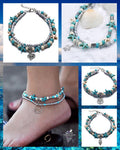 Turtle Charm | Turquoise and Silver Beaded Anklet