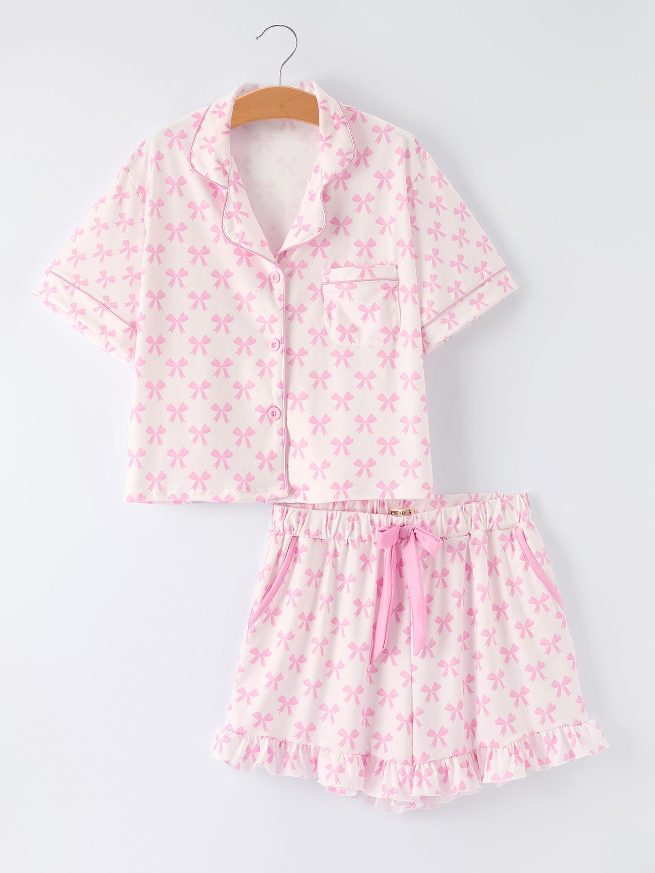 Mommy & Me Pink Bow Print Ruffle Pajama Set