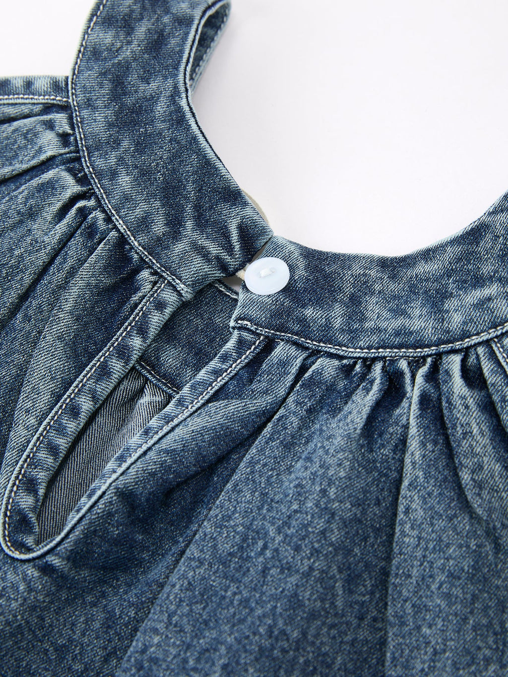 Girls Denim Ruffle Trim A-Line Dress