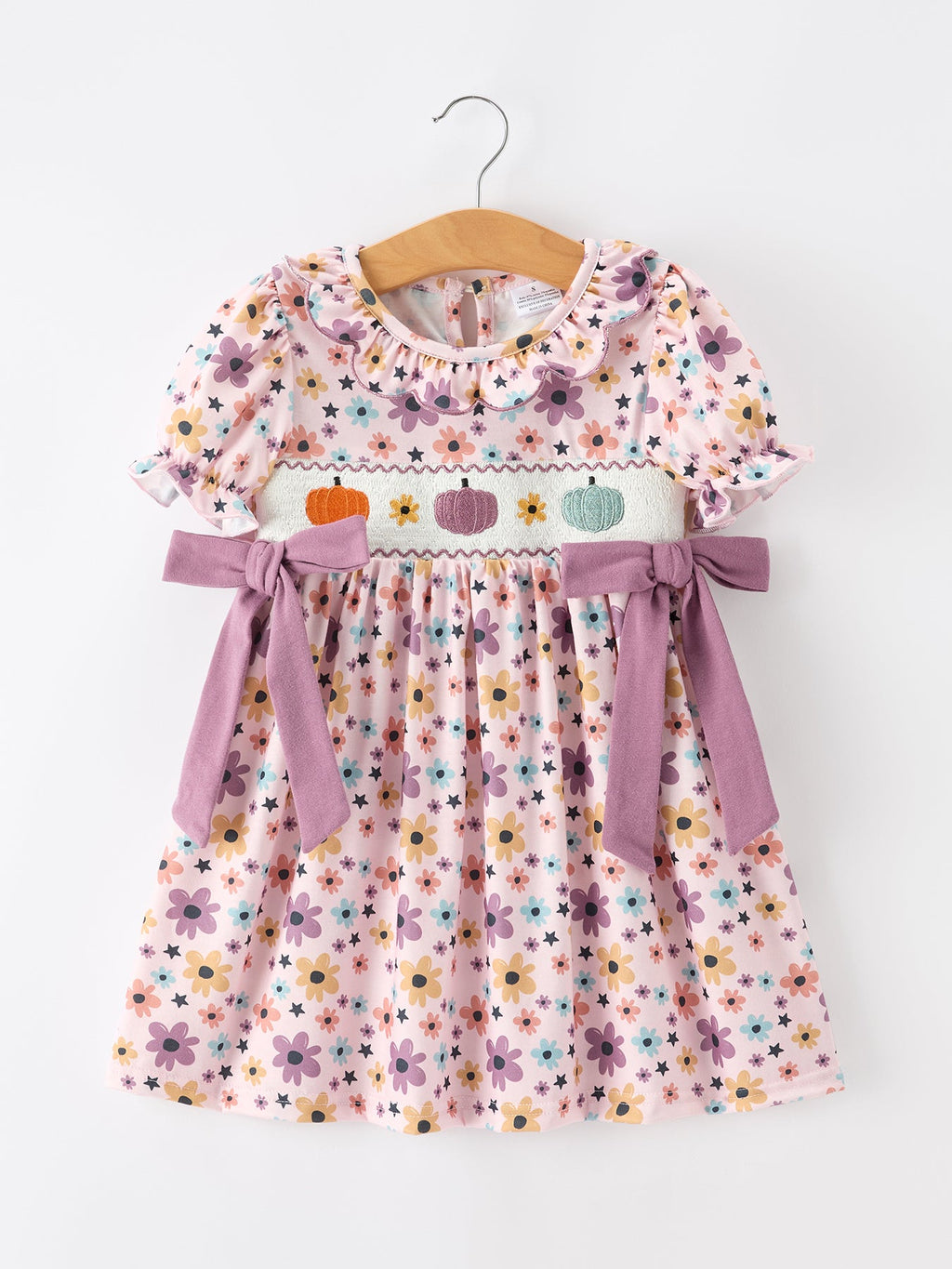 Halloween Thanksgiving Pumpkin Floral Bow Girls Dress
