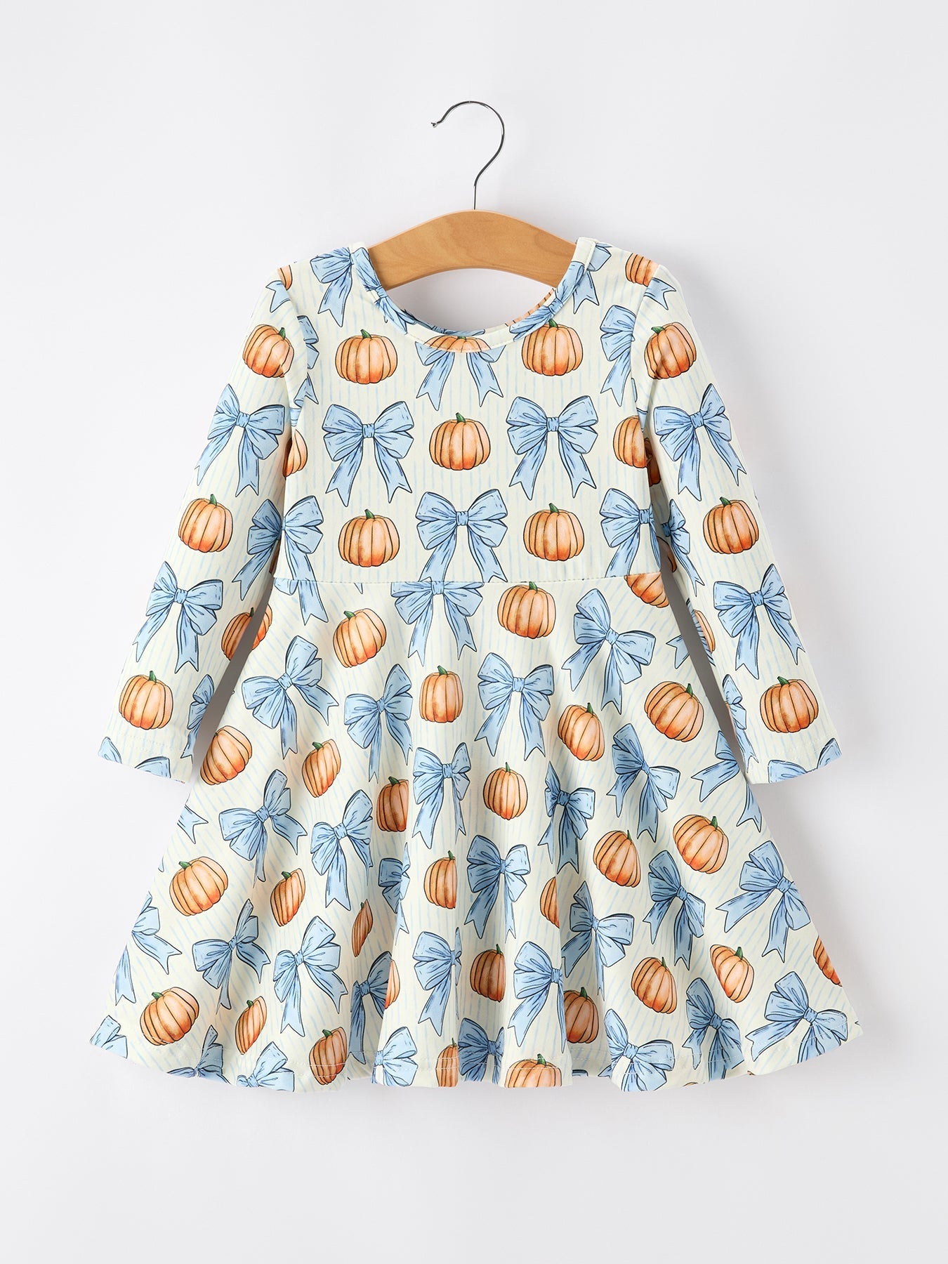 Halloween Thanksgiving Pumpkin Bow Girls Dress Long Sleeve