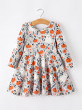 Halloween Pumpkin Ghost Girls Dress Long Sleeve Twirl Dress