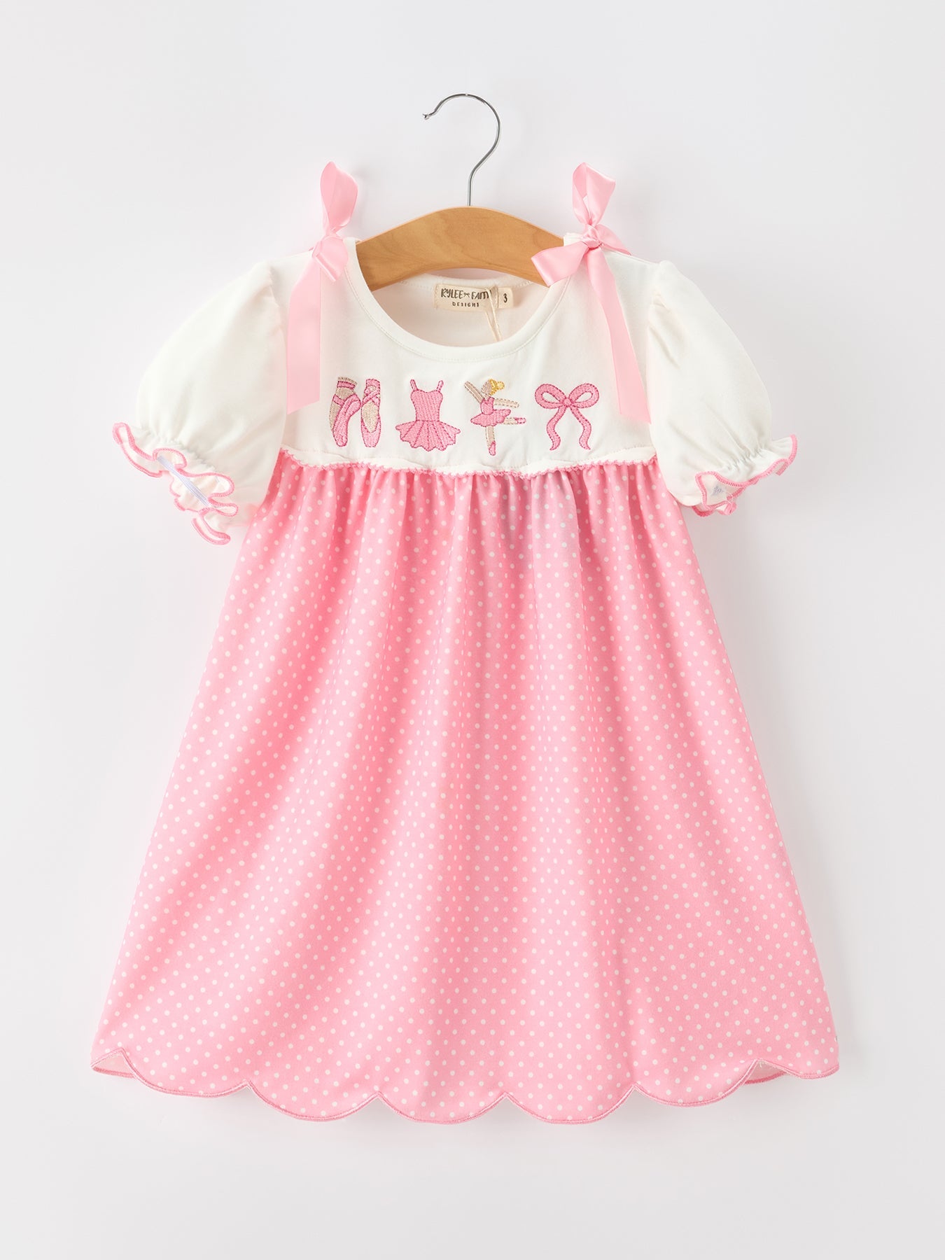 Pink Ballet Embroidery Bow Polka Dot Dress