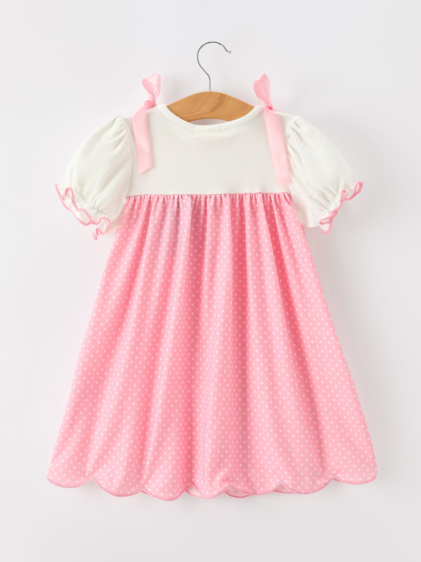Pink Ballet Embroidery Bow Polka Dot Dress