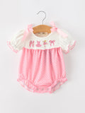 Pink Ballet Embroidery Bow Bubble Romper