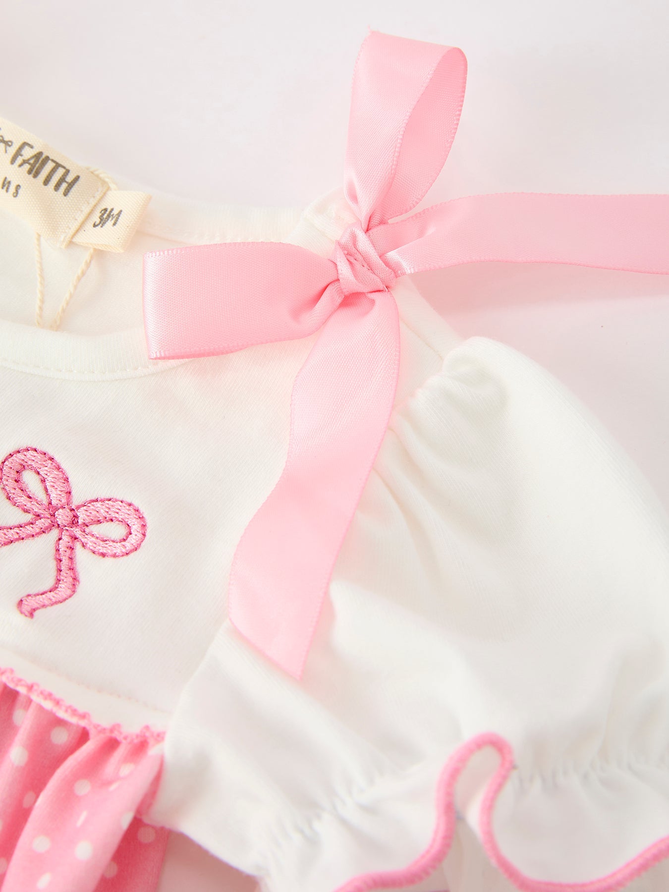 Pink Ballet Embroidery Bow Bubble Romper