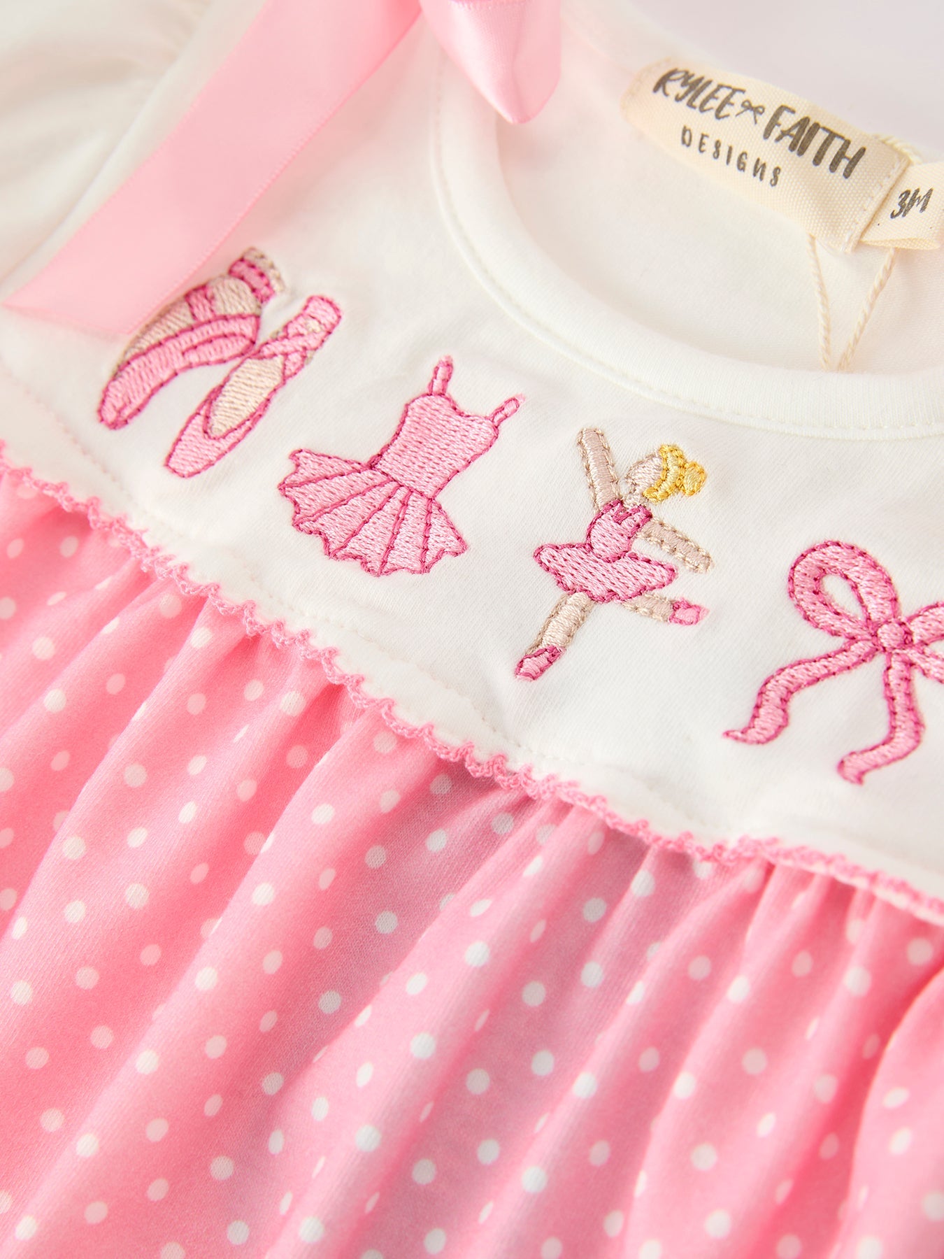 Pink Ballet Embroidery Bow Bubble Romper