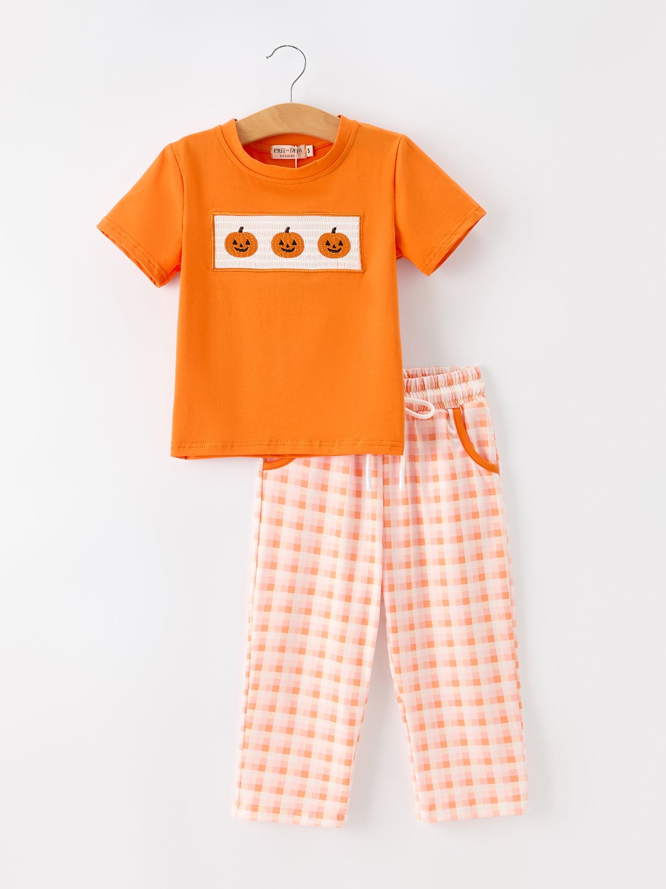 Halloween Pumpkin Plaid Boys Pants Set