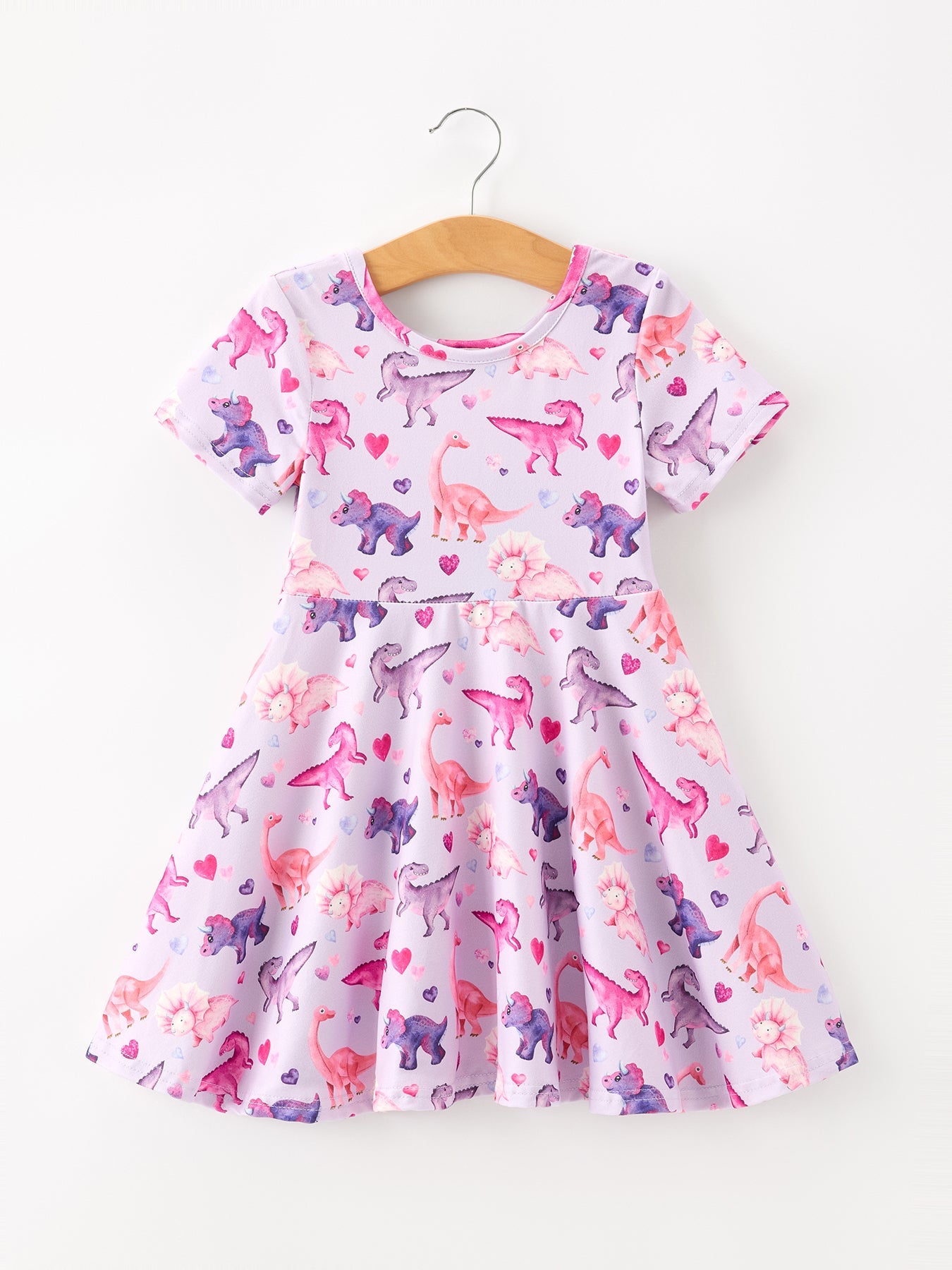 Dinosaur Heart Twirl Girls Dress Short Sleeves