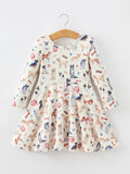 Fall Dog Print Girls Long Sleeve Twirl Dress
