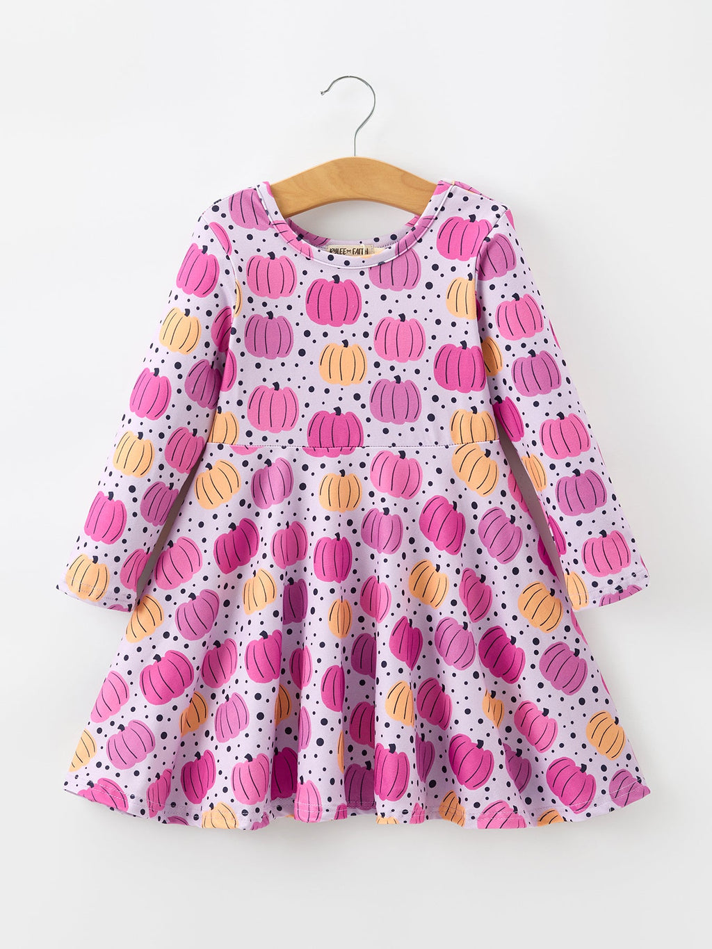 Halloween Pumpkin Print Girls Long Sleeve Twirl Dress