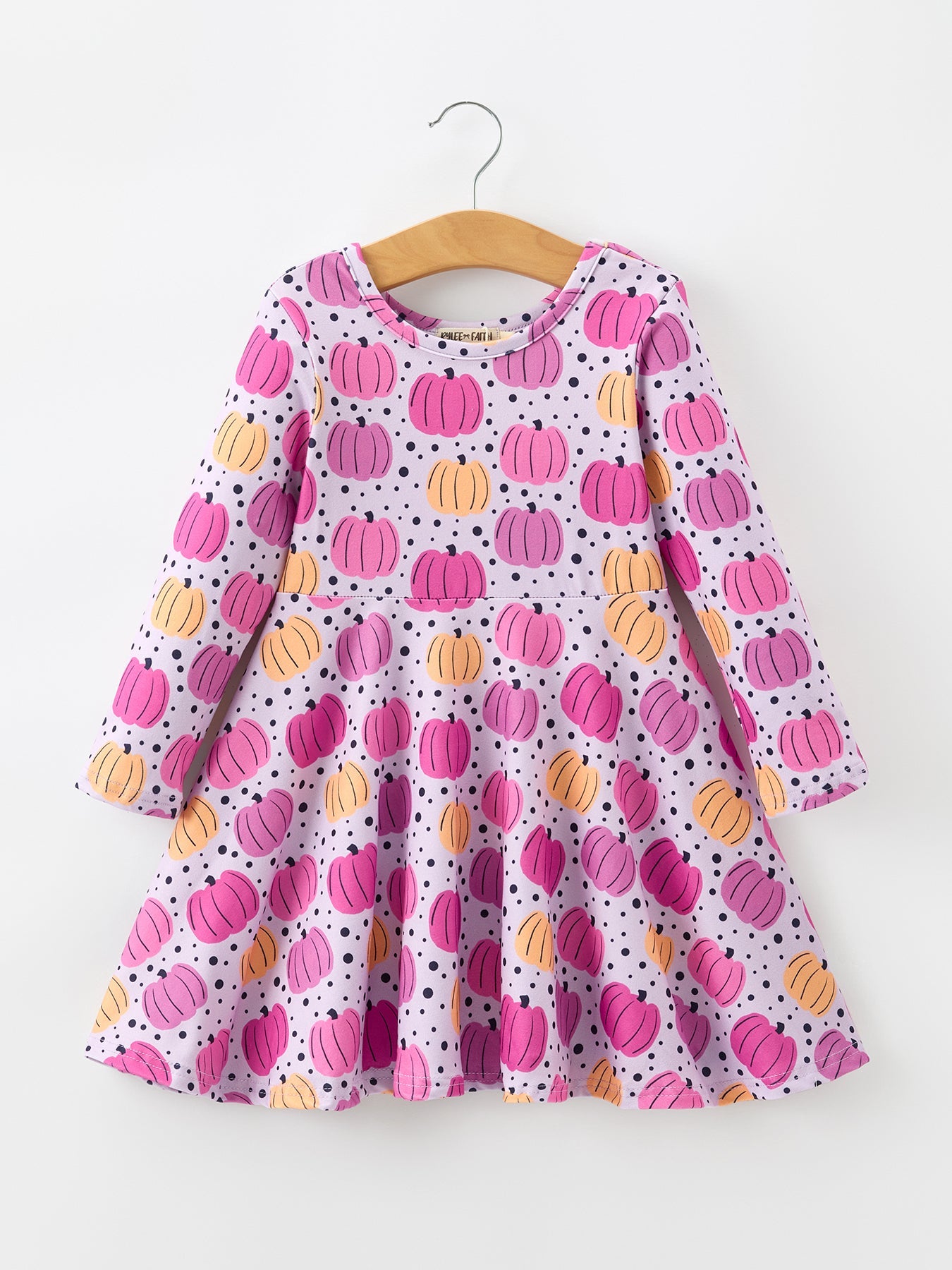 Halloween Pumpkin Print Girls Long Sleeve Twirl Dress