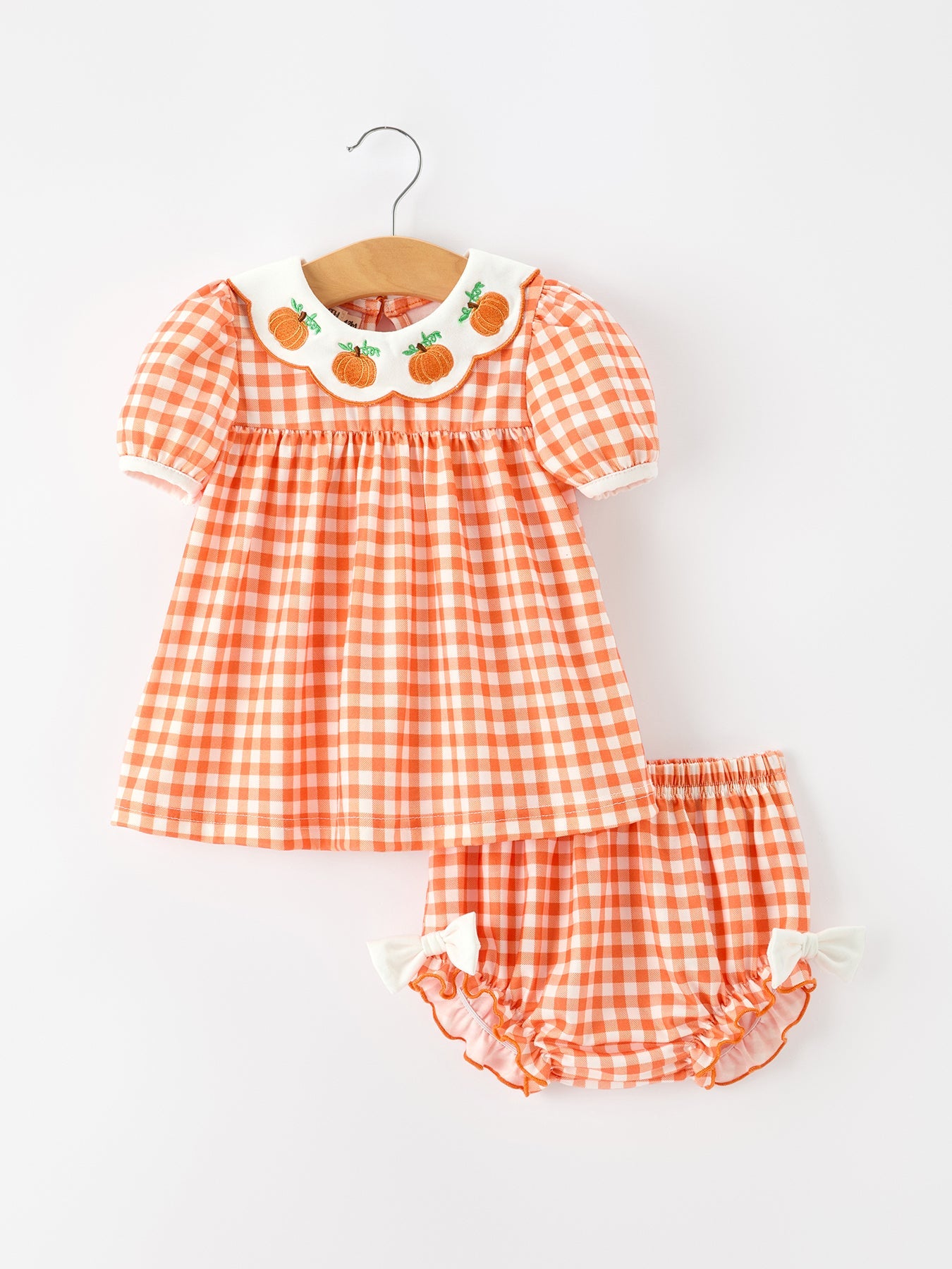 Thanksgiving Halloween Pumpkin Puff Sleeve Girls Bloomer Set