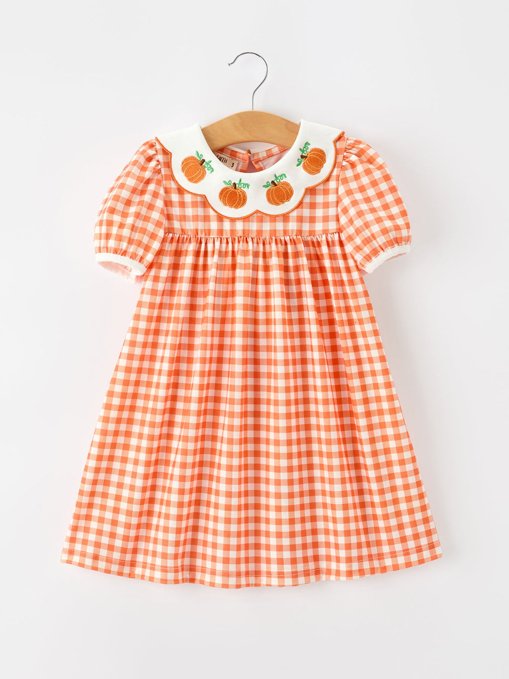 Fall Pumpkin Embroidered Puff Sleeve Girls Dress