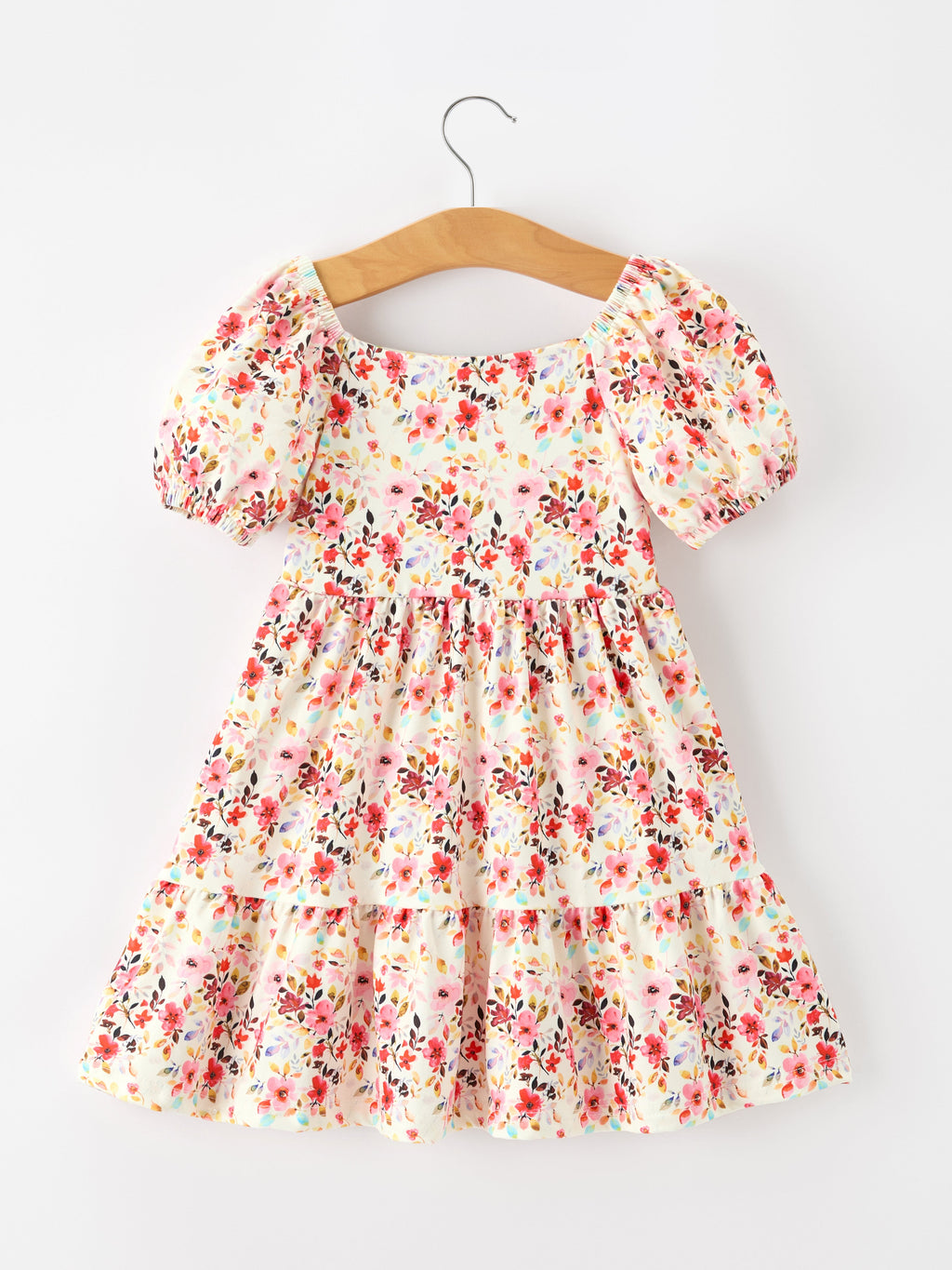 Fall Vintage Floral Puff Sleeve Girls Dress