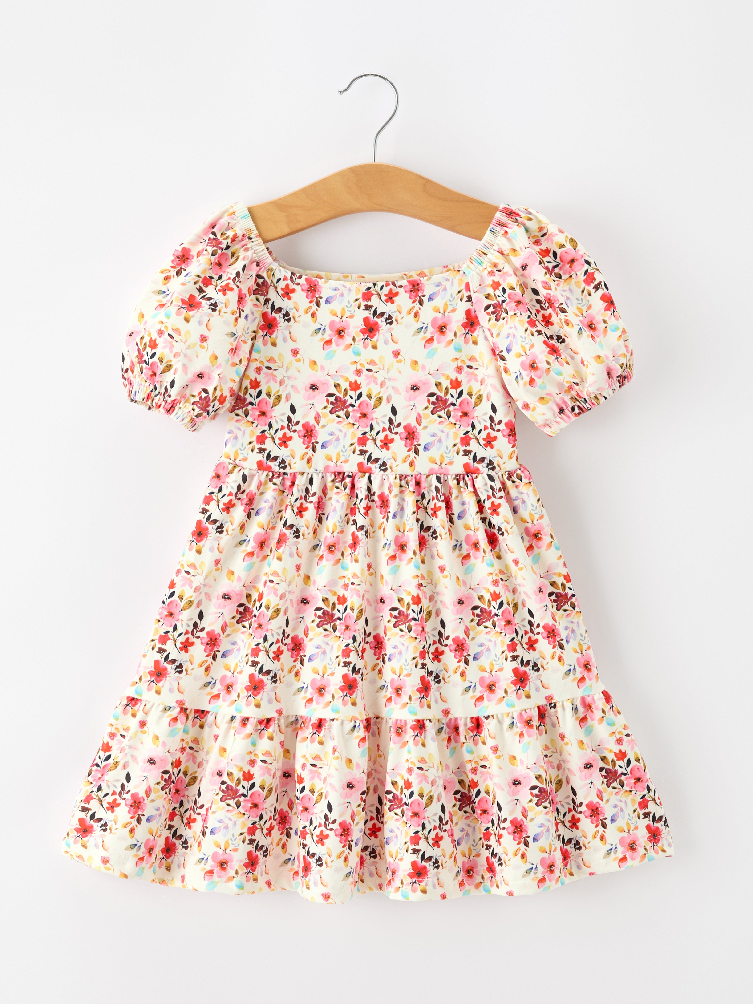Fall Vintage Floral Puff Sleeve Girls Dress