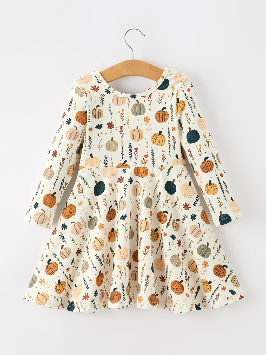 Fall Orange Pumpkin & Leaf Twirl Girls Dress