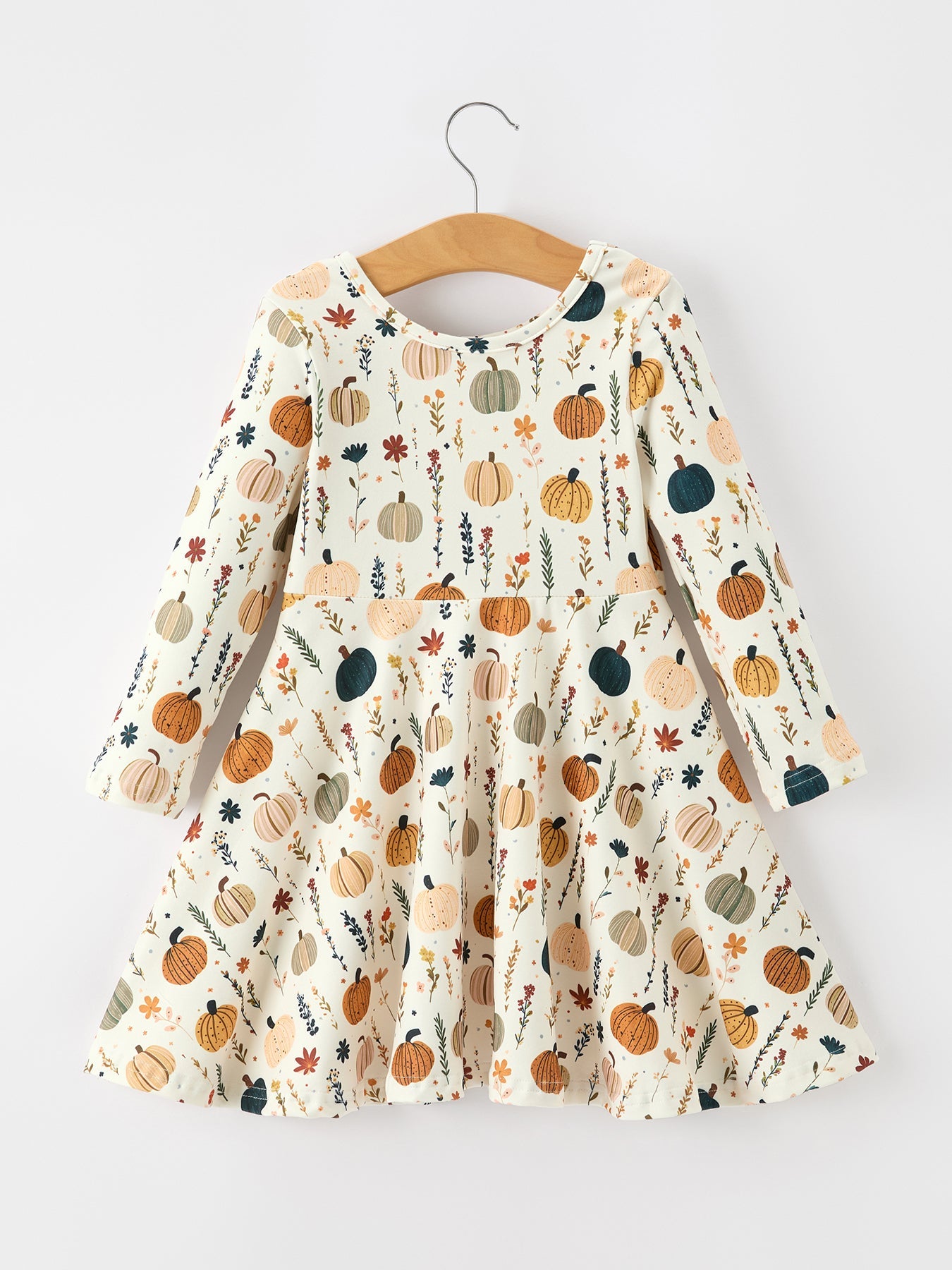 Fall Orange Pumpkin & Leaf Twirl Girls Dress