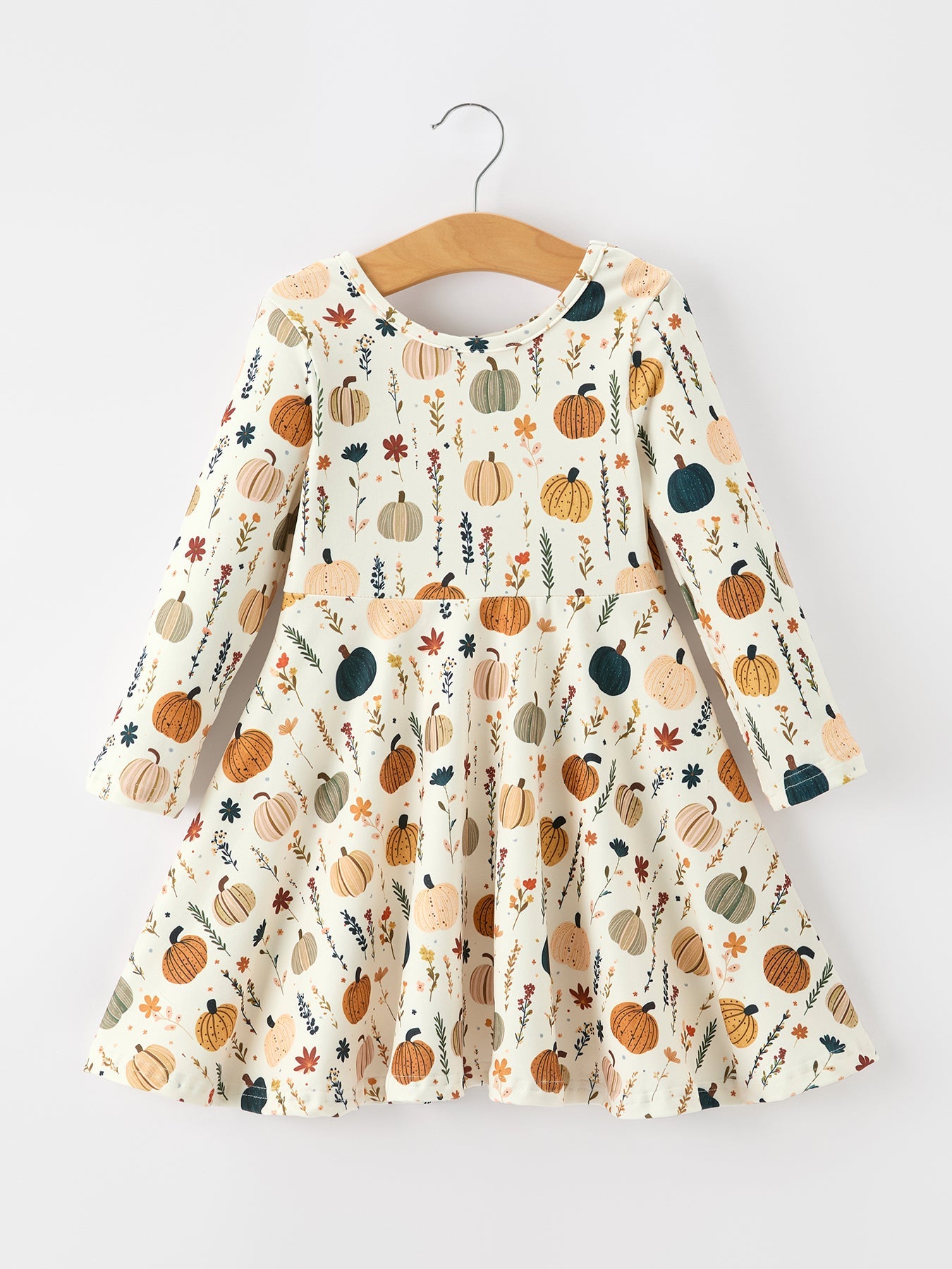 Fall Orange Pumpkin & Leaf Twirl Girls Dress