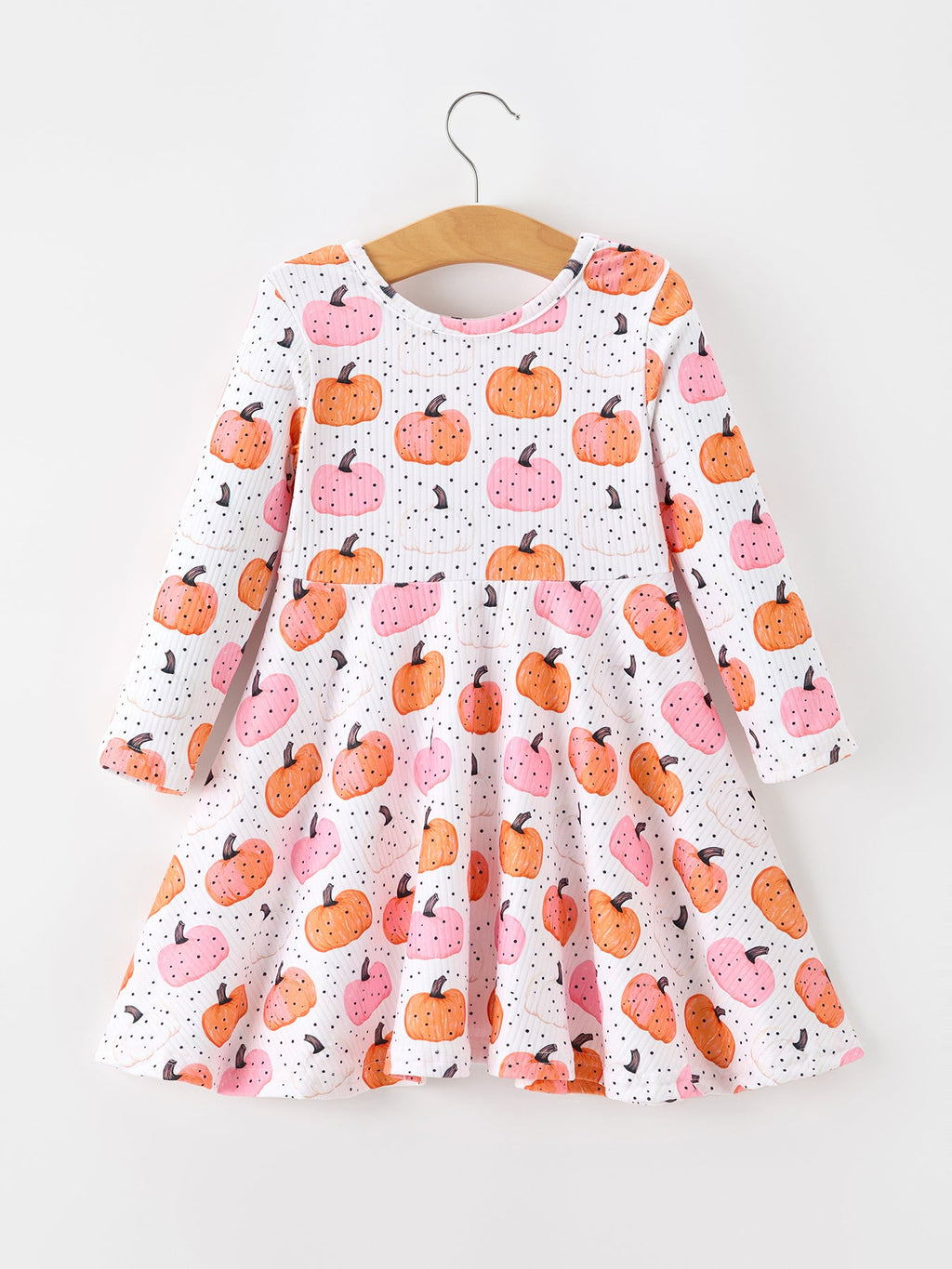 Fall Pumpkin Print Girls Twirl Dress Long Sleeve