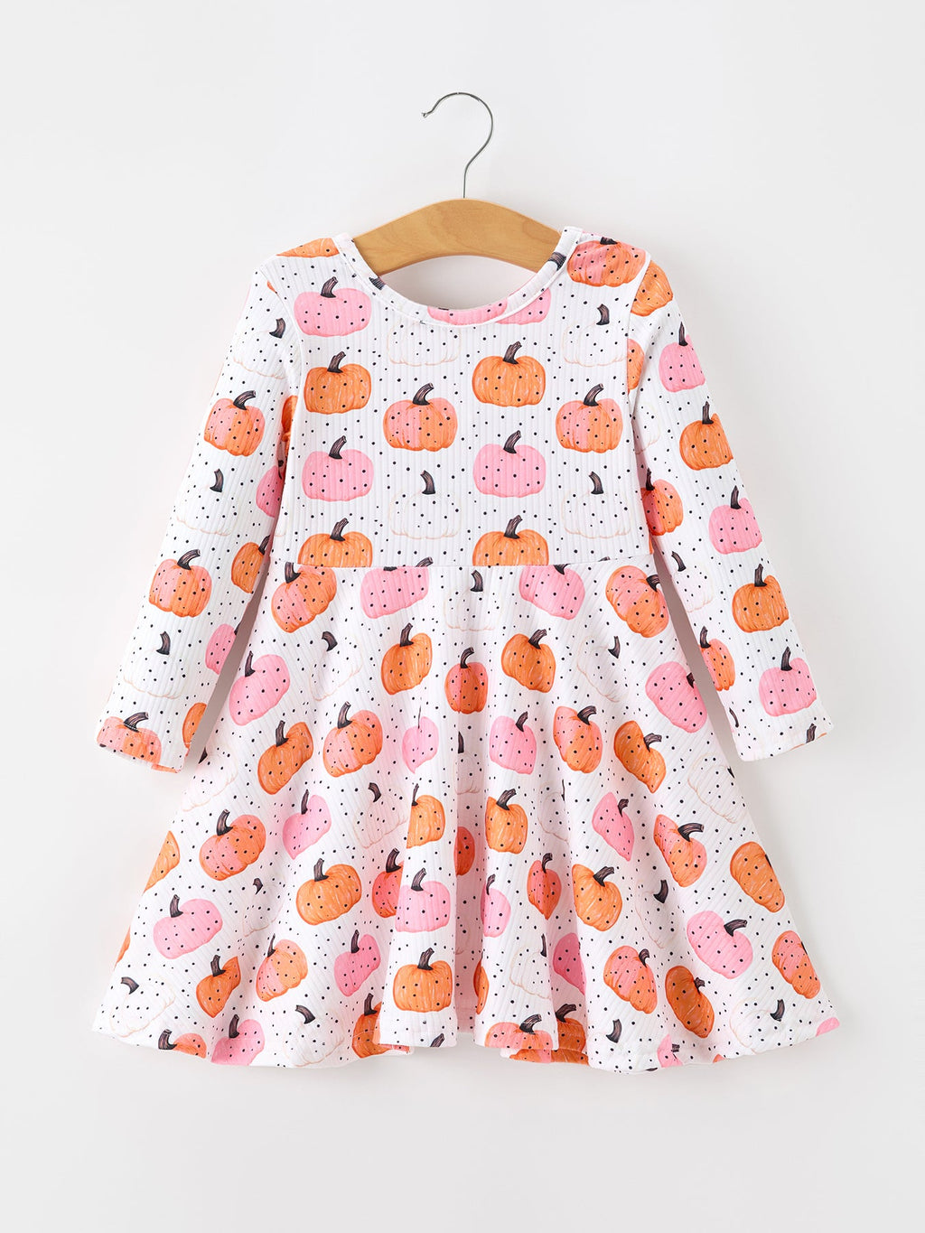 Fall Pumpkin Print Girls Twirl Dress Long Sleeve
