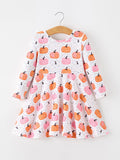 Fall Pumpkin Print Girls Twirl Dress Long Sleeve