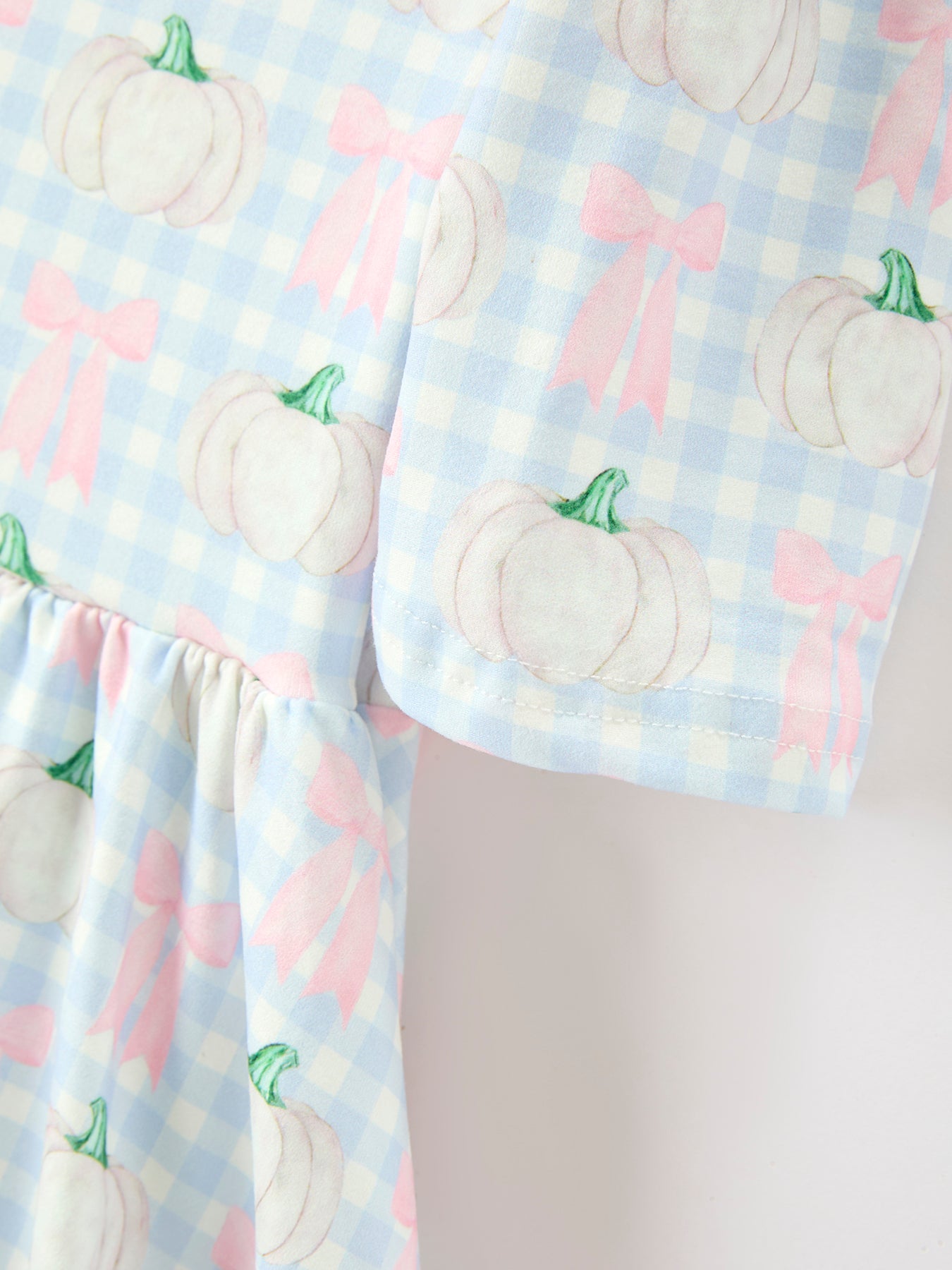 Fall Pumpkin Bow Plaid Girls Ruffle Hem Dress