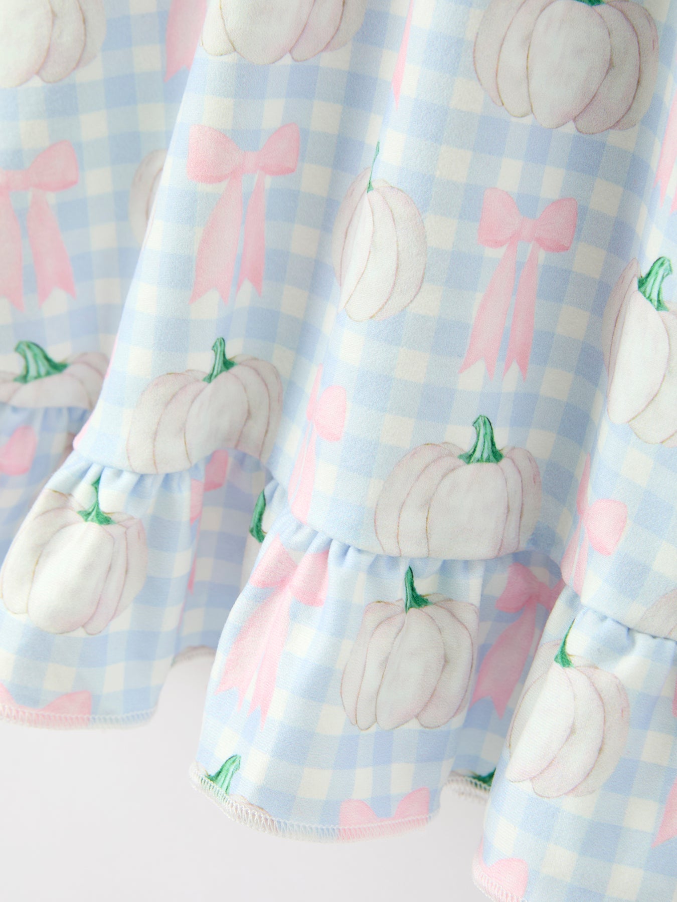 Fall Pumpkin Bow Plaid Girls Ruffle Hem Dress