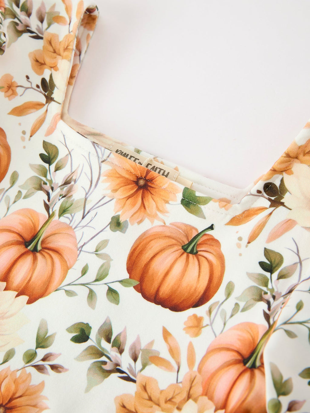 Fall Pumpkin Floral Girls Ruffle Hem Dress