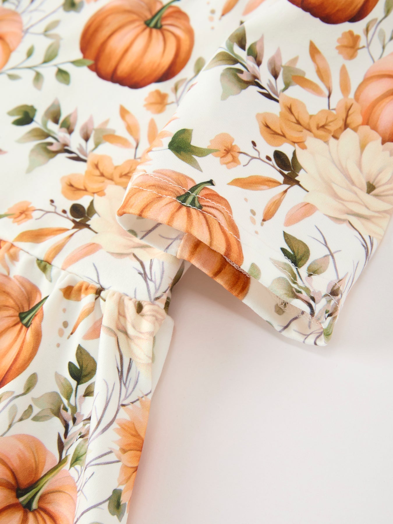 Fall Pumpkin Floral Girls Ruffle Hem Dress
