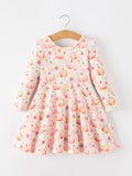 Fall Pink Pumpkin Girls Long Sleeve Twirl Dress