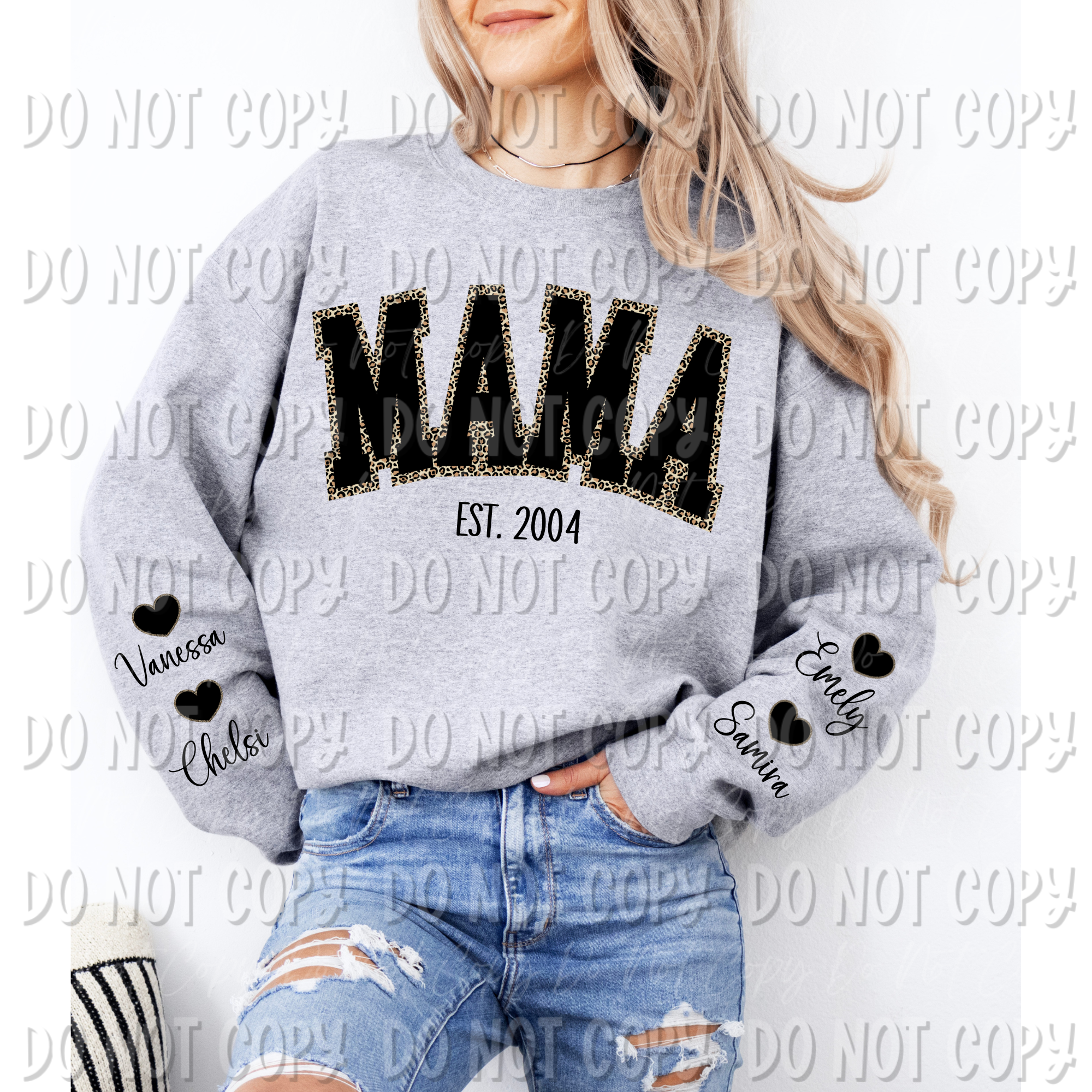 Leopard Mama Varsity With Names | Sweatshirt