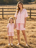 Mommy & Me Pink Bow Print Ruffle Pajama Set