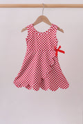 Red checkered bow active dress