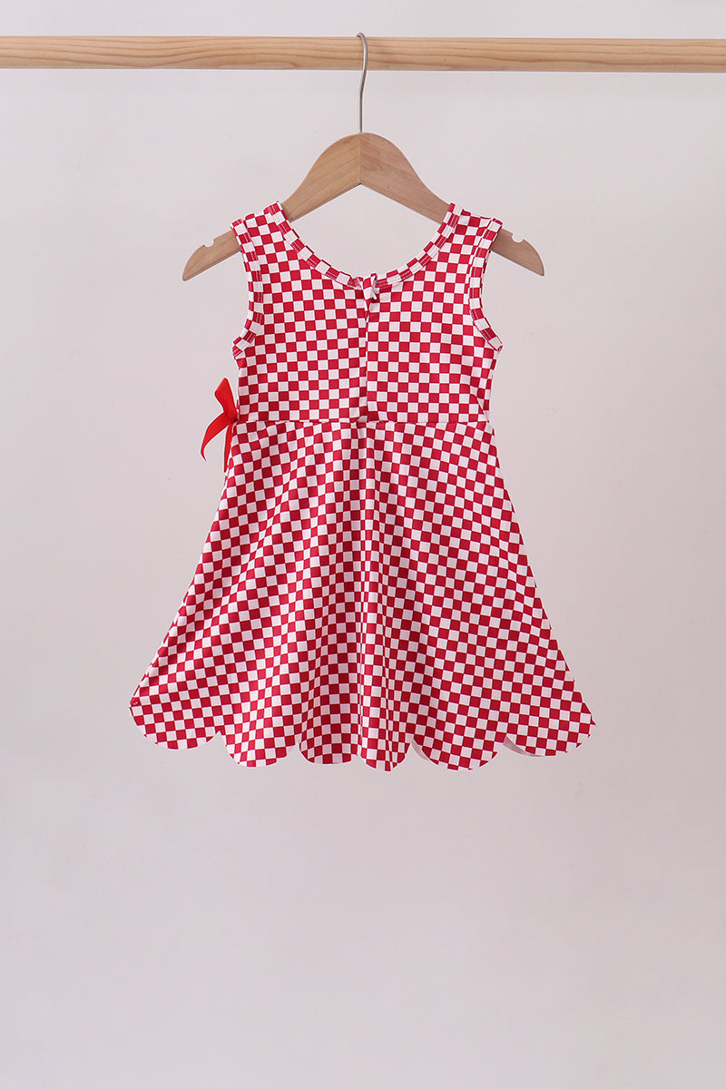 Red checkered bow active dress