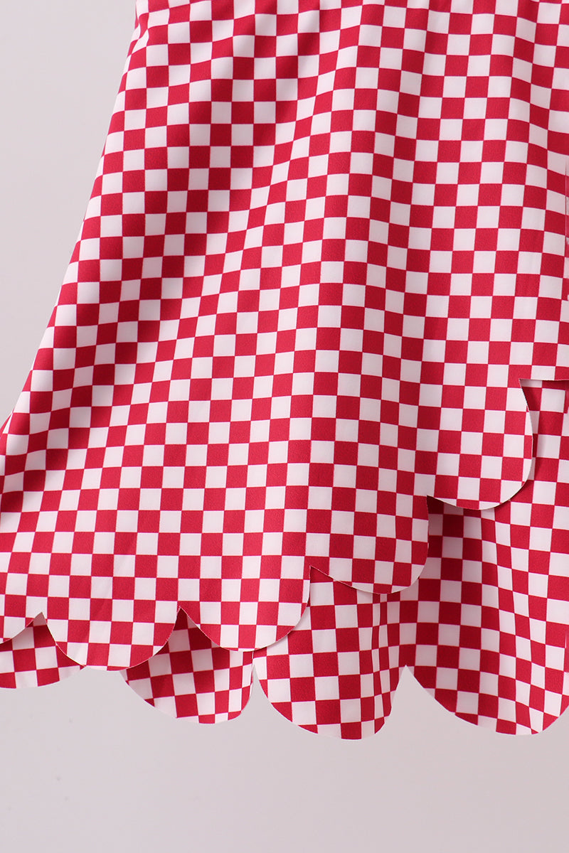 Red checkered bow active dress
