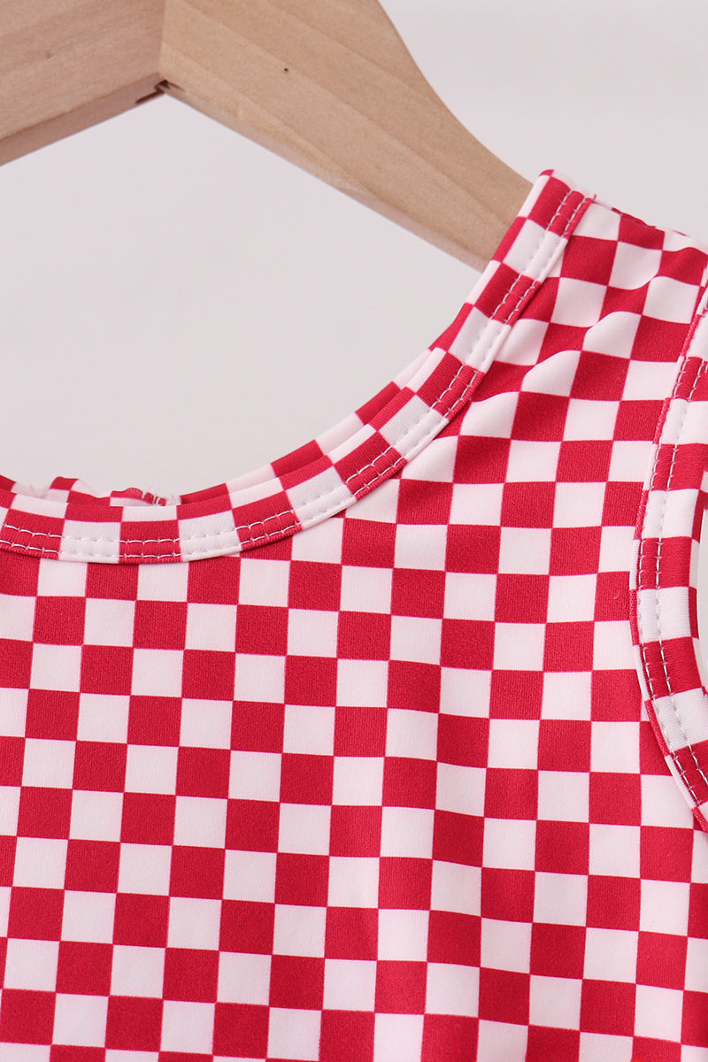 Red checkered bow active dress